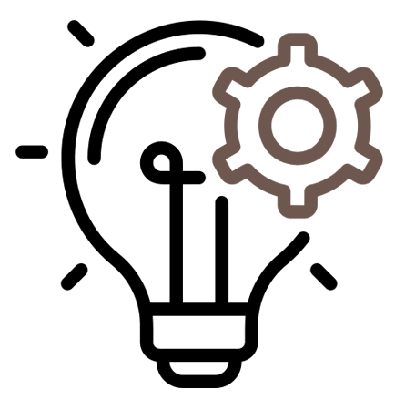 Icono rueda de mecansimo dentro de bombilla